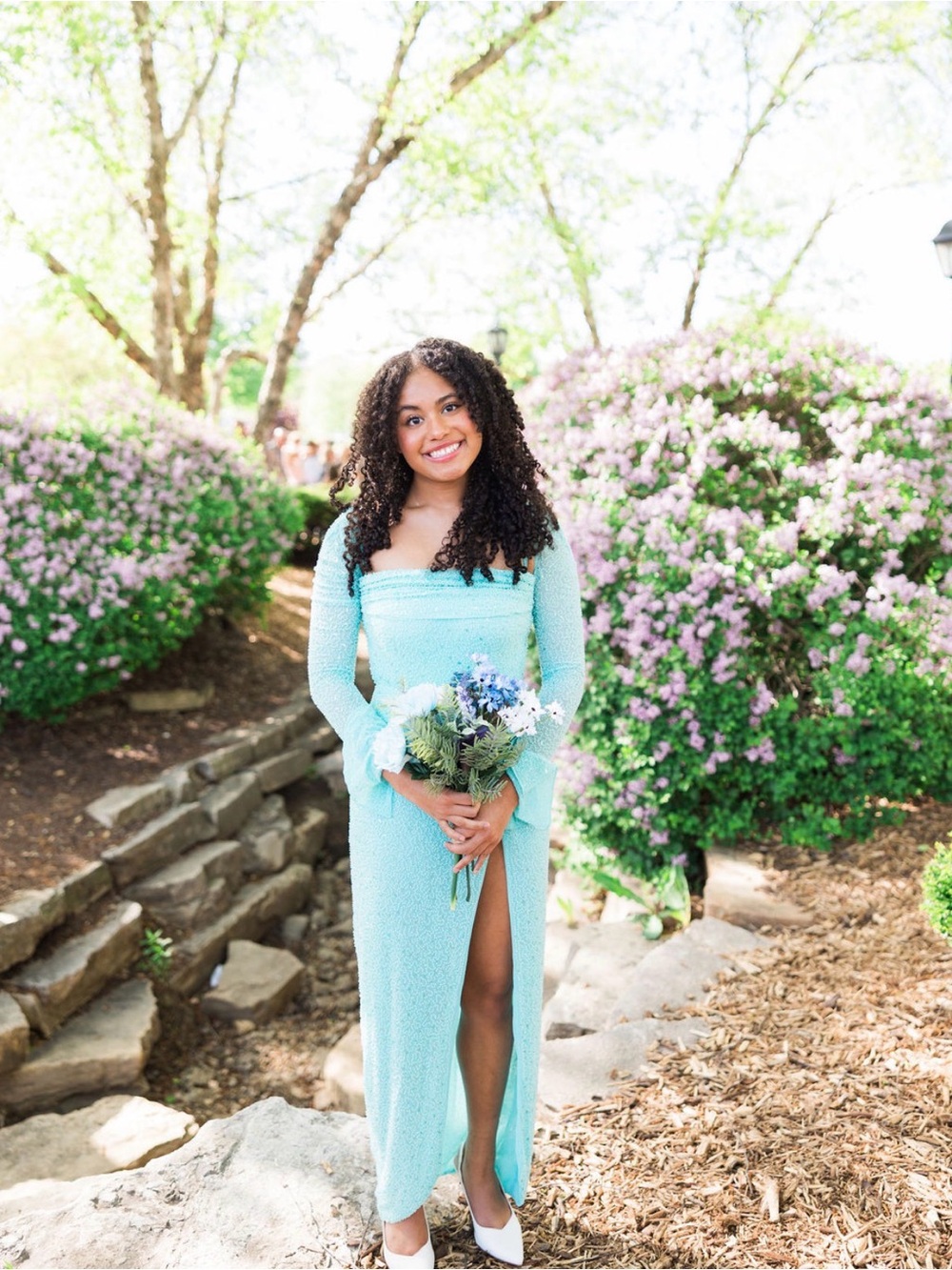 Oh Polly Light Aqua Beaded Maxi Dress